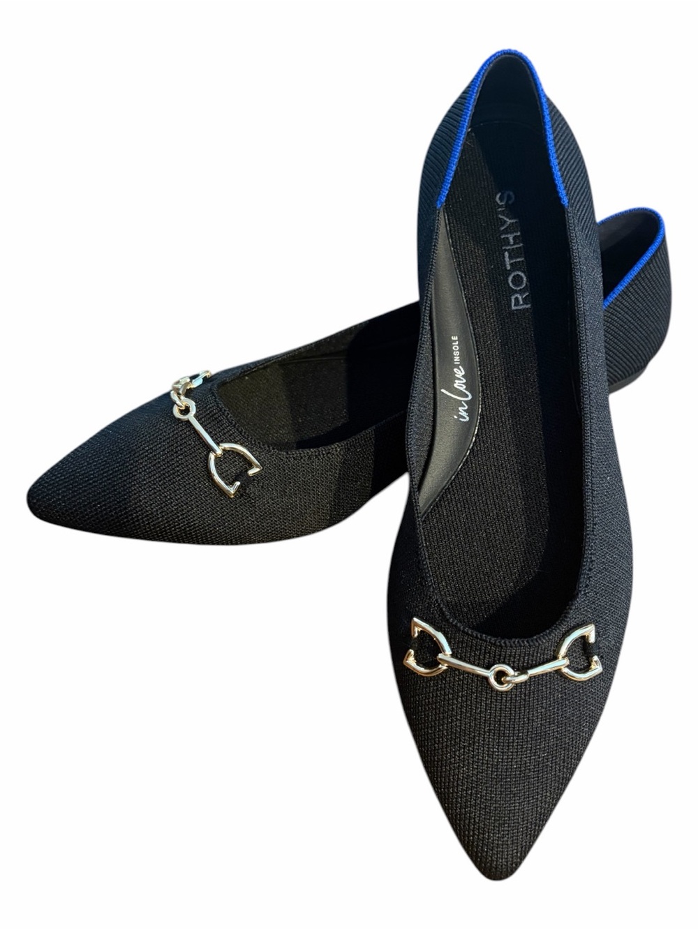 Rothy’s The Double Bit Point II Flats Black Gold Size 11 NWOT